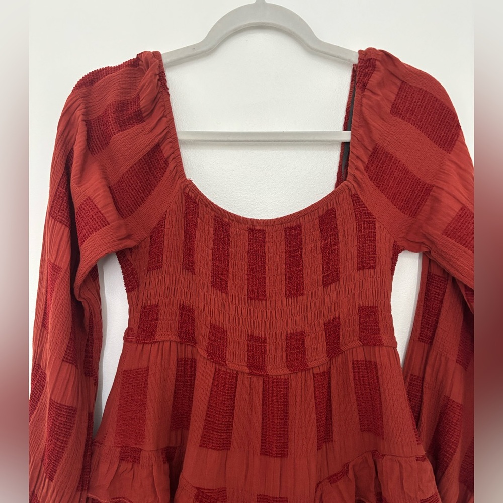 Altar'd State Rust Boho, Western Textured Smocked Dress